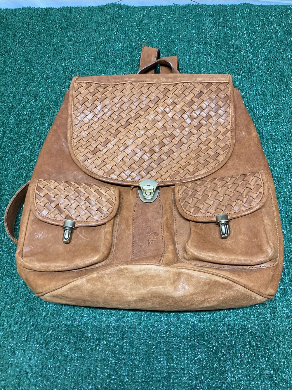 Anonimo Fiorentino Women's Woven Leather Backpack - Tan (OKPM-09-31)